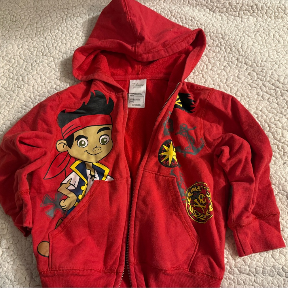 Disney Jake and Neverland Pirate RARE boys Fleece lined Zip Up Sweatshirt